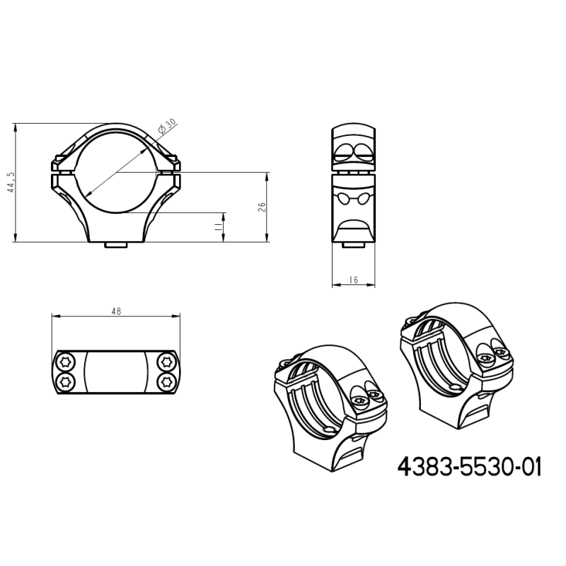 Base de montaje QD de dos piezas Picatinny de 30 mm anillas para visor 