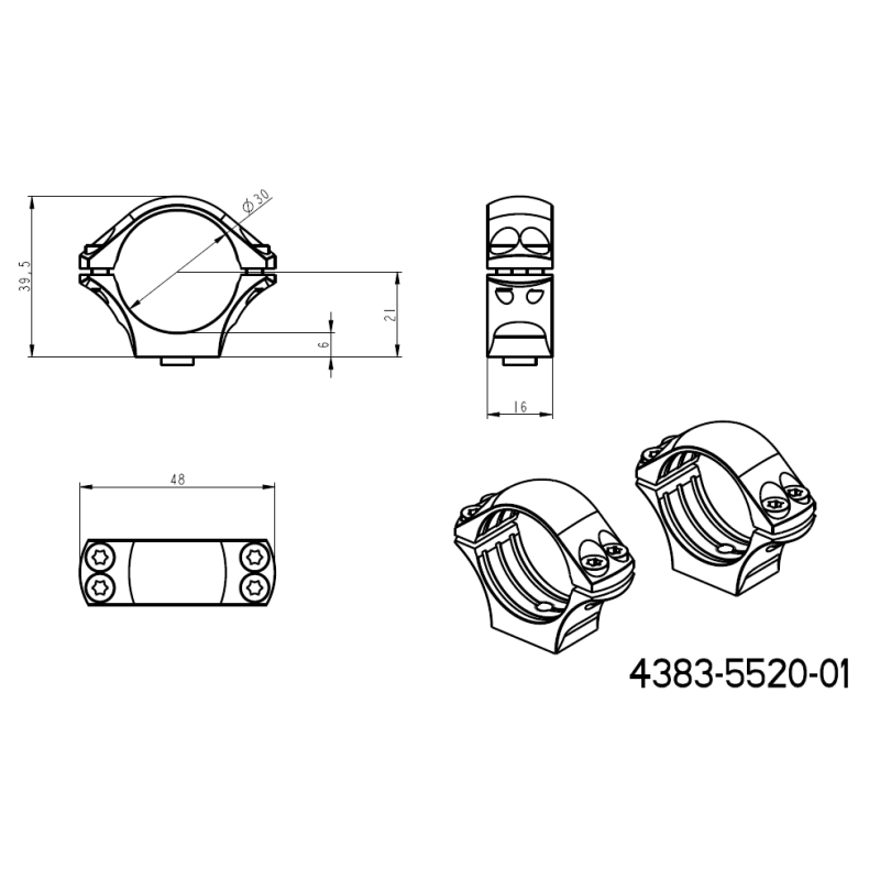 Base de montaje QD de dos piezas Picatinny de 30 mm anillas para visor 