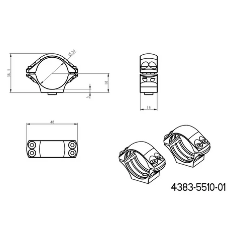 Base táctica Picatinny QD de 30 mm anillas para visor | de largo 
