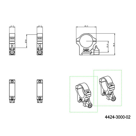 Base Picatinny de 30 mm anillas para visor | con palanca 